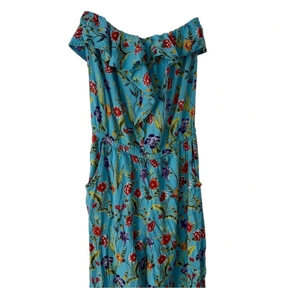 Angie M blue floral strapless boho romper/jumpsuit‎ with pockets + elastic waist - Picture 2 of 7